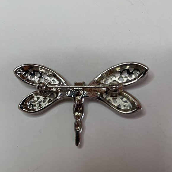 DRAGONFLY PIN OR BROOCH VINTAGE SILVER TONE & RHINESTONE - Picture 7 of 8